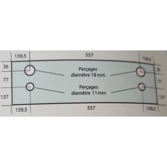 VITRE DE FOUR 4 PERCAGES 836X191 MM ADAPTABLE MAP